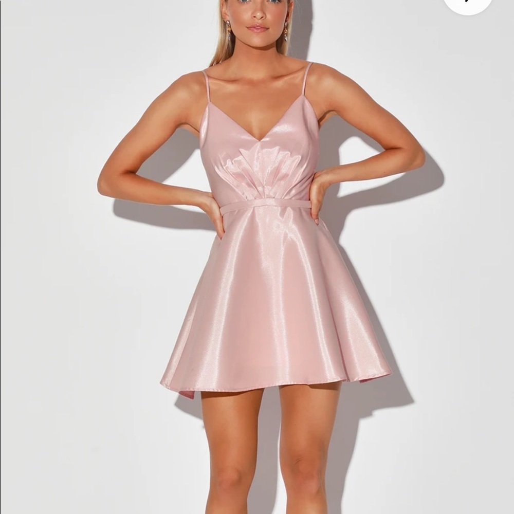 Lulus Light Pink Satin Sleeveless Skater Dress